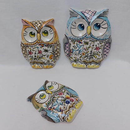 Owl statue Set x3 L+M+S , Christmas Gift, Gifts for her or him, Owl Wall deco, Portuguese ceramics, Hand-painted Coimbra Ceramics