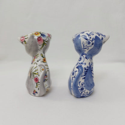 Set x2 Hand-painted ceramic cat statue, Birthday or Christmas gift, XS Ceramic Cat, Hand-painted Portuguese Ceramic Coimbra