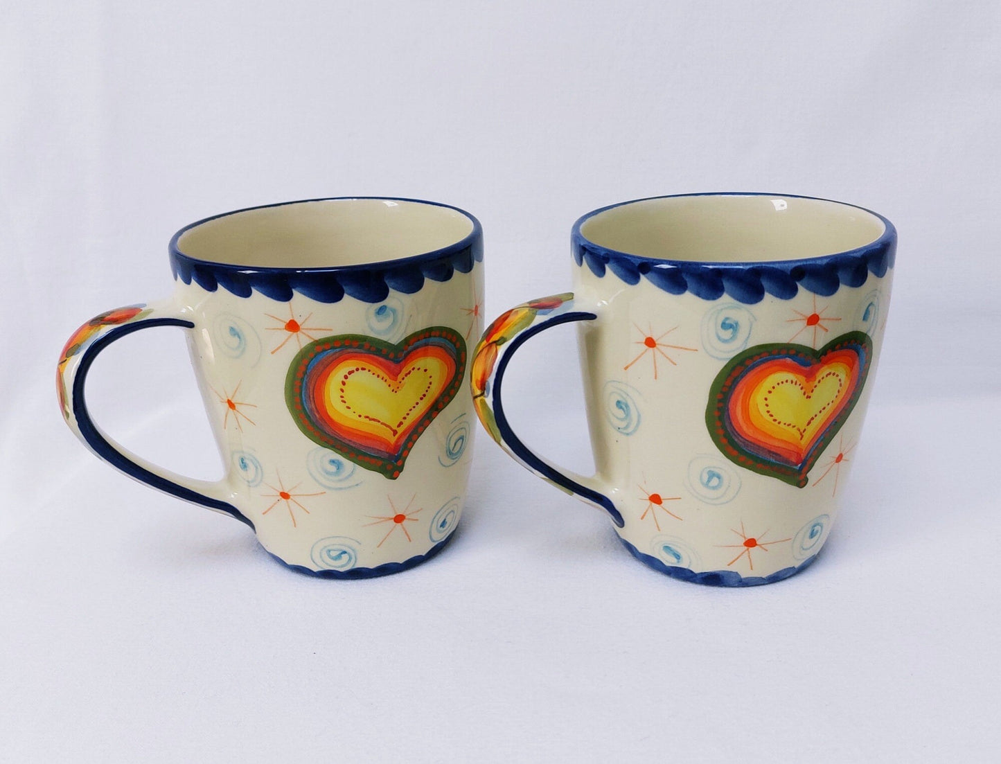 Set for 2 Ceramic mugs for infusions, Portuguese Ceramic mugs for teas, Mugs for hot drinks, Hand-painted Portuguese ceramic Mugs.