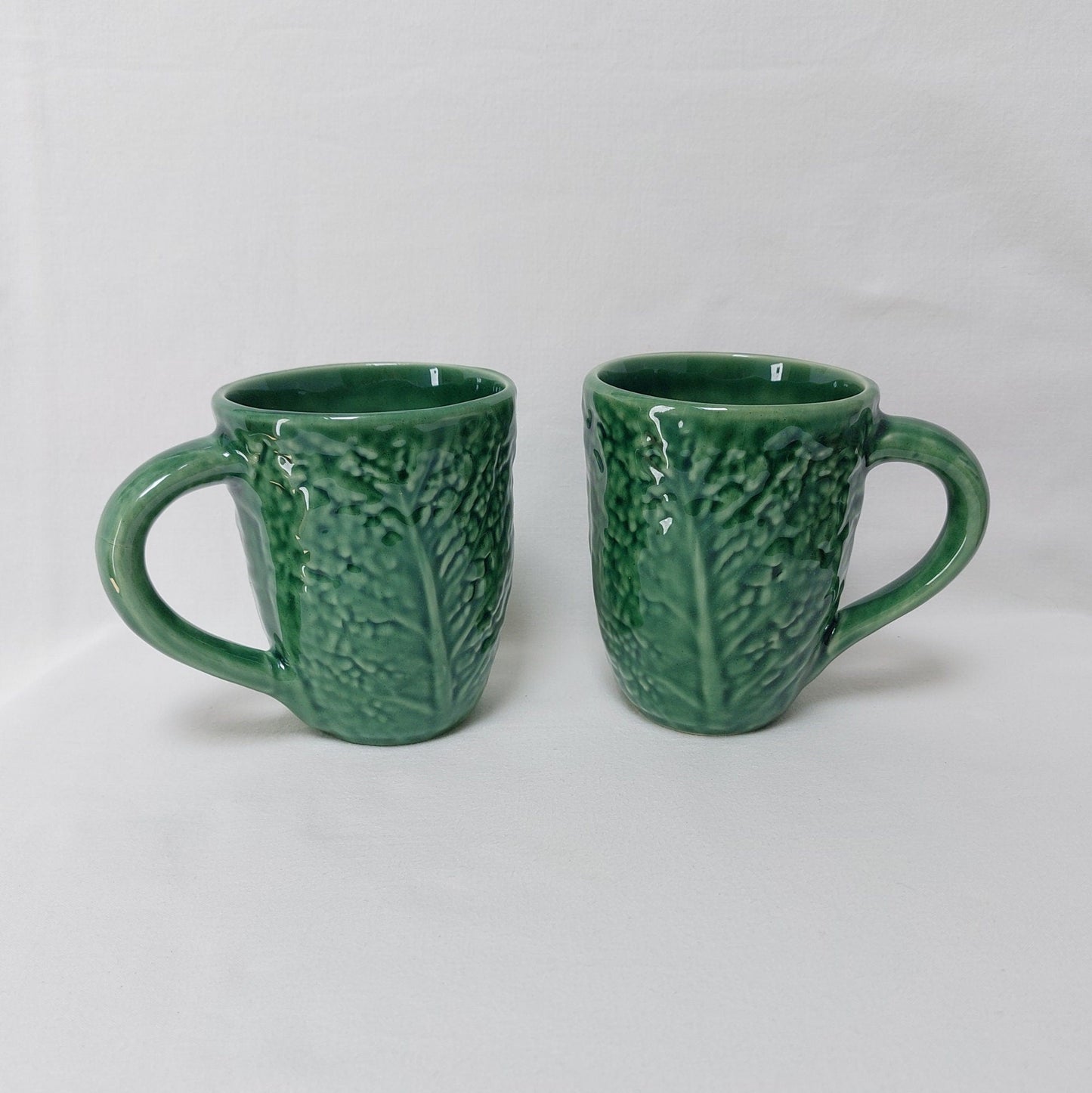 Set for 2 Ceramic Cabbage mugs for infusions, Portuguese Ceramic mugs for Wine, Mugs for hot drinks, Hand-painted Portuguese ceramic Mugs.