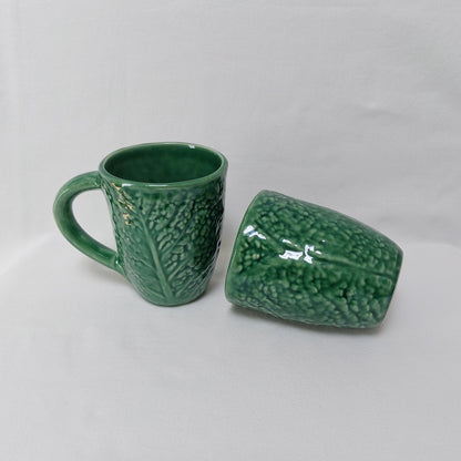 Set for 2 Ceramic Cabbage mugs for infusions, Portuguese Ceramic mugs for Wine, Mugs for hot drinks, Hand-painted Portuguese ceramic Mugs.