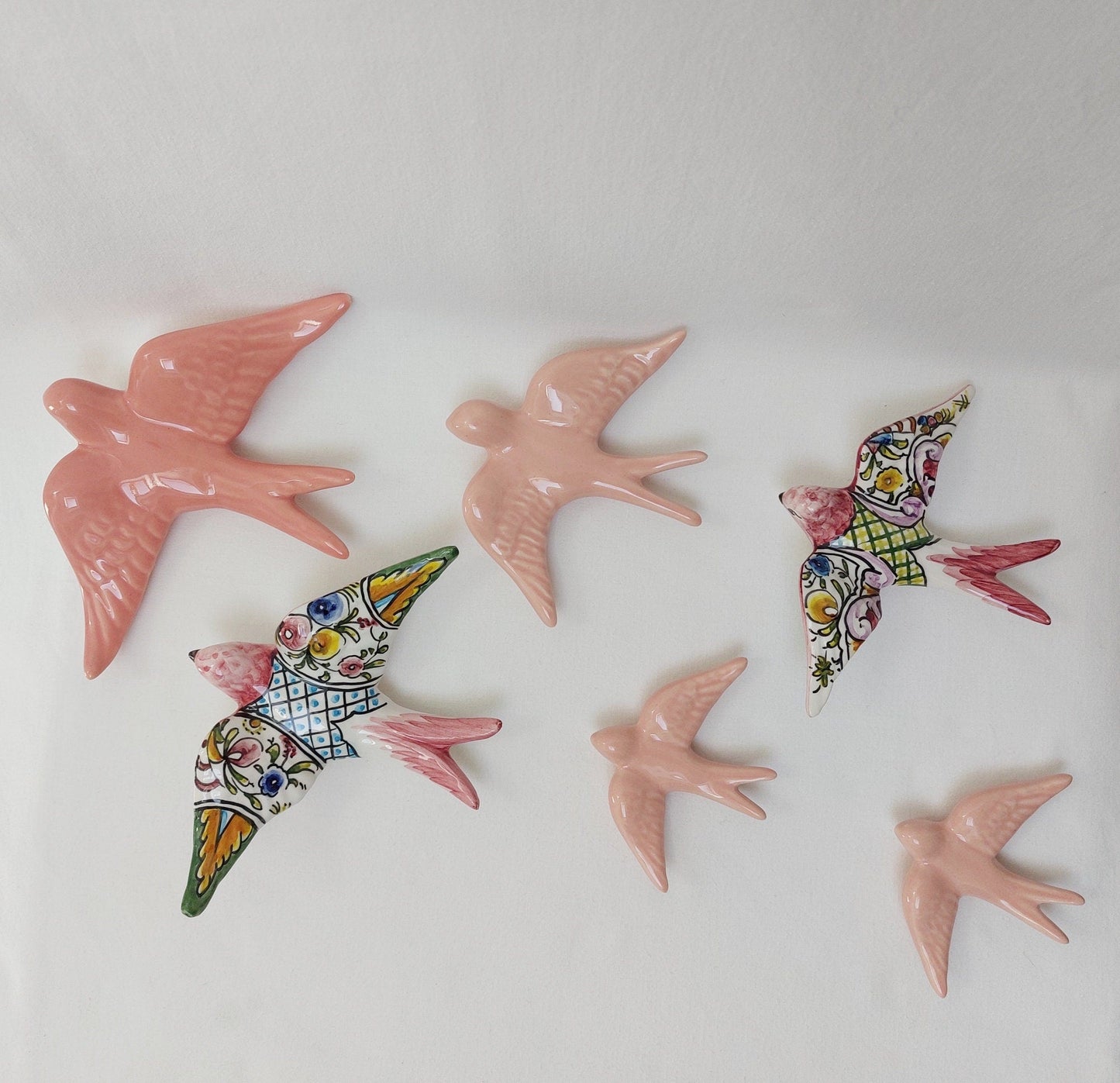 6 Set Ceramic swallow, Christmas Gift Ceramic birds, Portuguese ceramic swallow, Ceramic Birds Wall Decor, Hand painted ceramic swallows,