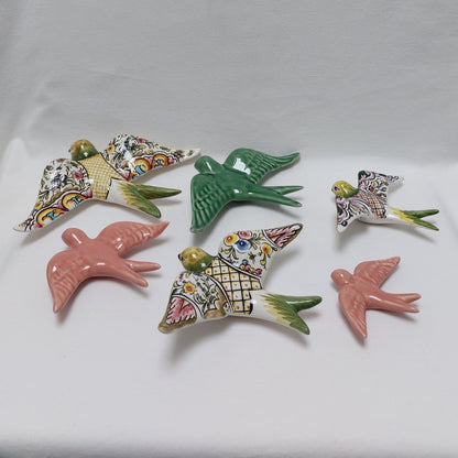 6 Set Ceramic swallow, Christmas Gift Ceramic birds, Portuguese ceramic swallow, Ceramic Birds Wall Decor, Hand painted ceramic swallows,