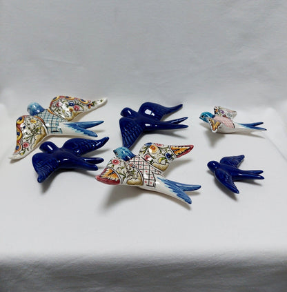 6 Set Ceramic swallow, Christmas Gift Ceramic birds, Portuguese ceramic swallow, Ceramic Birds Wall Decor, Hand painted ceramic swallows,