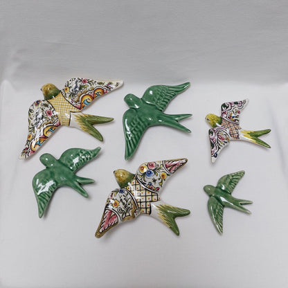 6 Set Ceramic swallow, Christmas Gift Ceramic birds, Portuguese ceramic swallow, Ceramic Birds Wall Decor, Hand painted ceramic swallows,