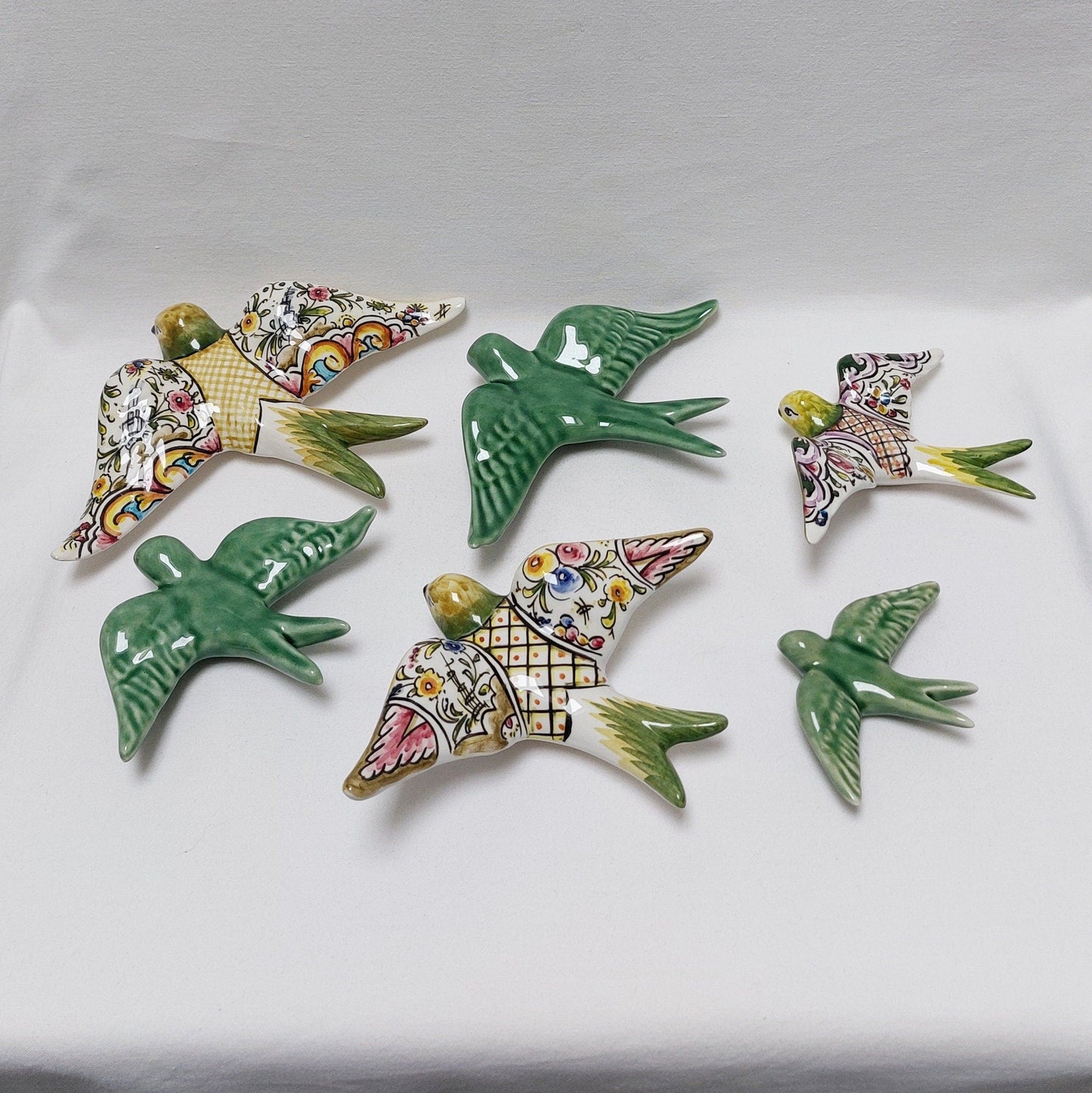 6 Set Ceramic swallow, Christmas Gift Ceramic birds, Portuguese ceramic swallow, Ceramic Birds Wall Decor, Hand painted ceramic swallows,