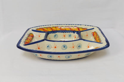 Portuguese ceramic appetizer plate, Ceramic plate with divisions for appetizers, Plate for cheeses charcuterie, Portuguese handmade ceramics