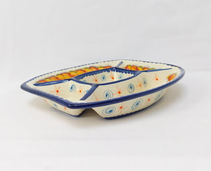 Portuguese ceramic appetizer plate, Ceramic plate with divisions for appetizers, Plate for cheeses charcuterie, Portuguese handmade ceramics