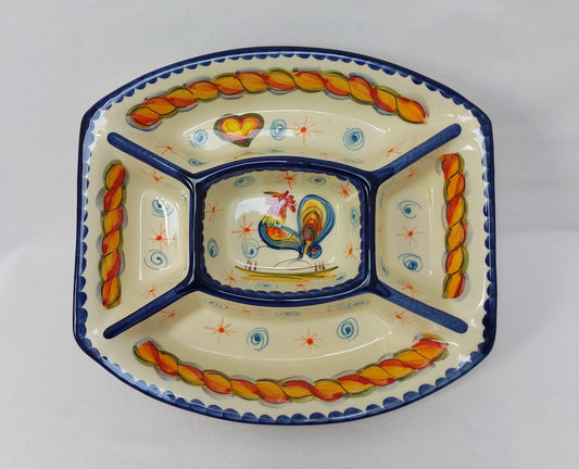 Portuguese ceramic appetizer plate, Ceramic plate with divisions for appetizers, Plate for cheeses charcuterie, Portuguese handmade ceramics