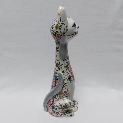 Cat Statue decorative piece, Hand painted Cat Statue, Portuguese ceramic, Gift for her, Ceramic cat, Hand painted ceramic pieces