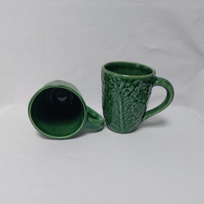 Set for 2 Ceramic Cabbage mugs for infusions, Portuguese Ceramic mugs for Wine, Mugs for hot drinks, Hand-painted Portuguese ceramic Mugs.