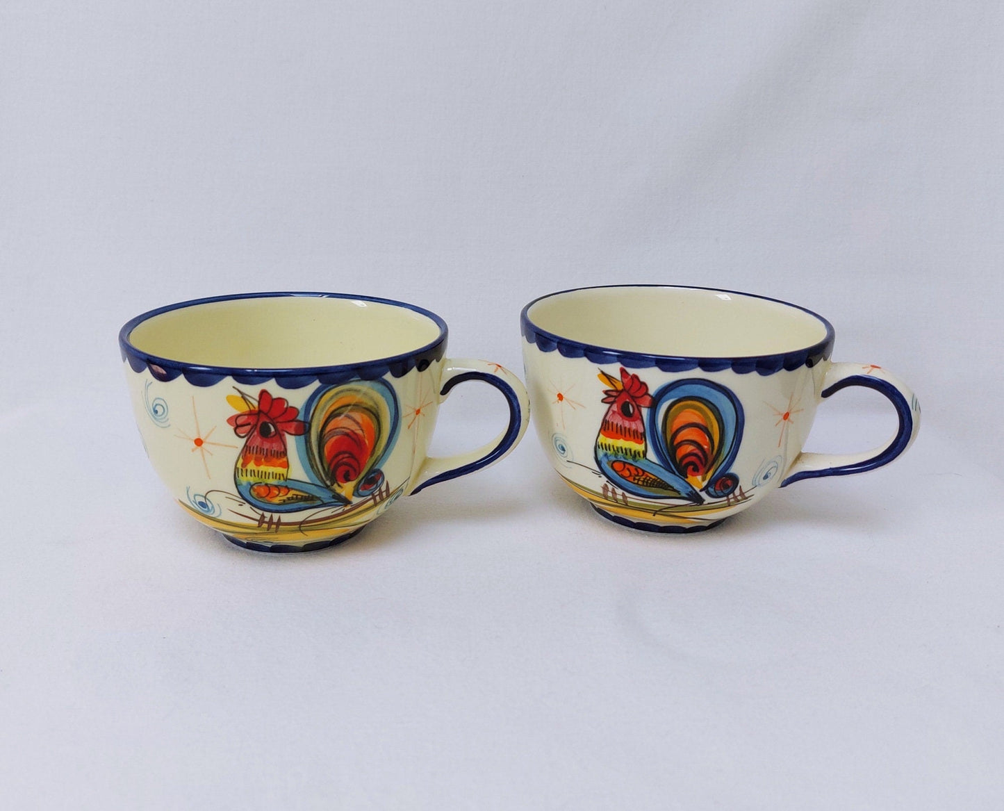 Set x2 Tea, breakfast or coffee cups with saucer. Set of hand-painted Portuguese ceramic cups for coffee or tea. Gifts for couples