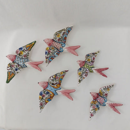 5 Set Ceramic swallow, Christmas Gift Ceramic birds, Portuguese ceramic swallow, Ceramic Birds Wall Decor, Hand painted ceramic swallows,