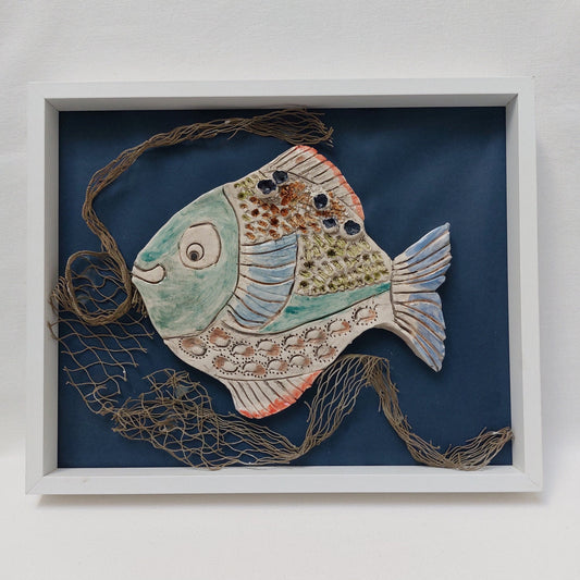 Handmade Ceramic Fish Wall Art, Framed Sea Sculpture