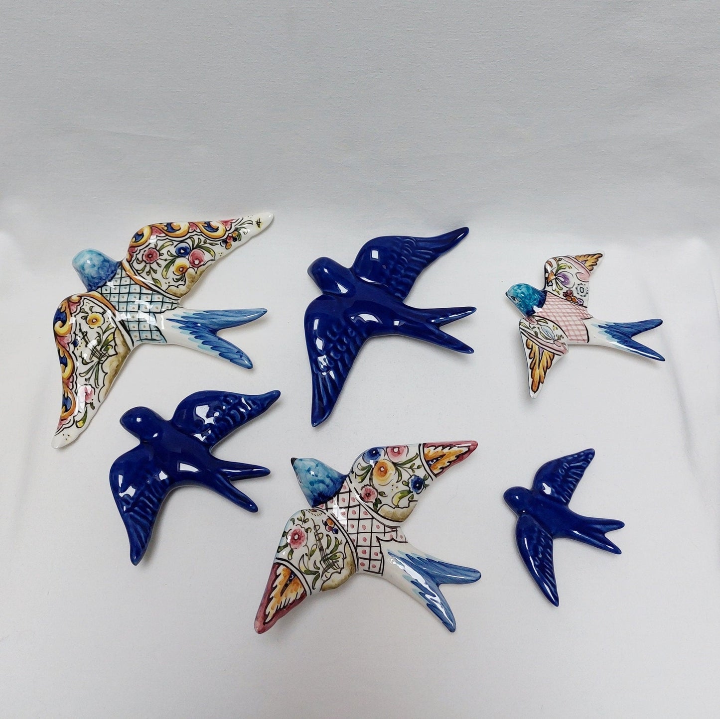 6 Set Ceramic swallow, Christmas Gift Ceramic birds, Portuguese ceramic swallow, Ceramic Birds Wall Decor, Hand painted ceramic swallows,