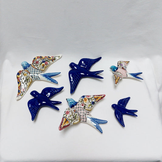 6 Set Ceramic swallow, Christmas Gift Ceramic birds, Portuguese ceramic swallow, Ceramic Birds Wall Decor, Hand painted ceramic swallows,