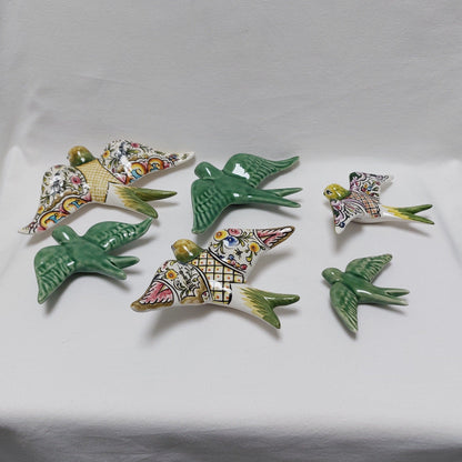 6 Set Ceramic swallow, Christmas Gift Ceramic birds, Portuguese ceramic swallow, Ceramic Birds Wall Decor, Hand painted ceramic swallows,