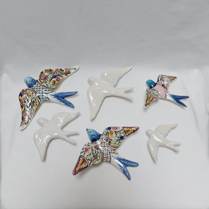 6 Set Ceramic swallow, Christmas Gift Ceramic birds, Portuguese ceramic swallow, Ceramic Birds Wall Decor, Hand painted ceramic swallows,