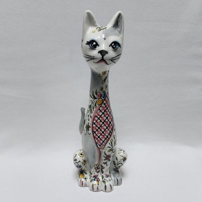 Cat Statue decorative piece, Hand painted Cat Statue, Portuguese ceramic, Gift for her, Ceramic cat, Hand painted ceramic pieces