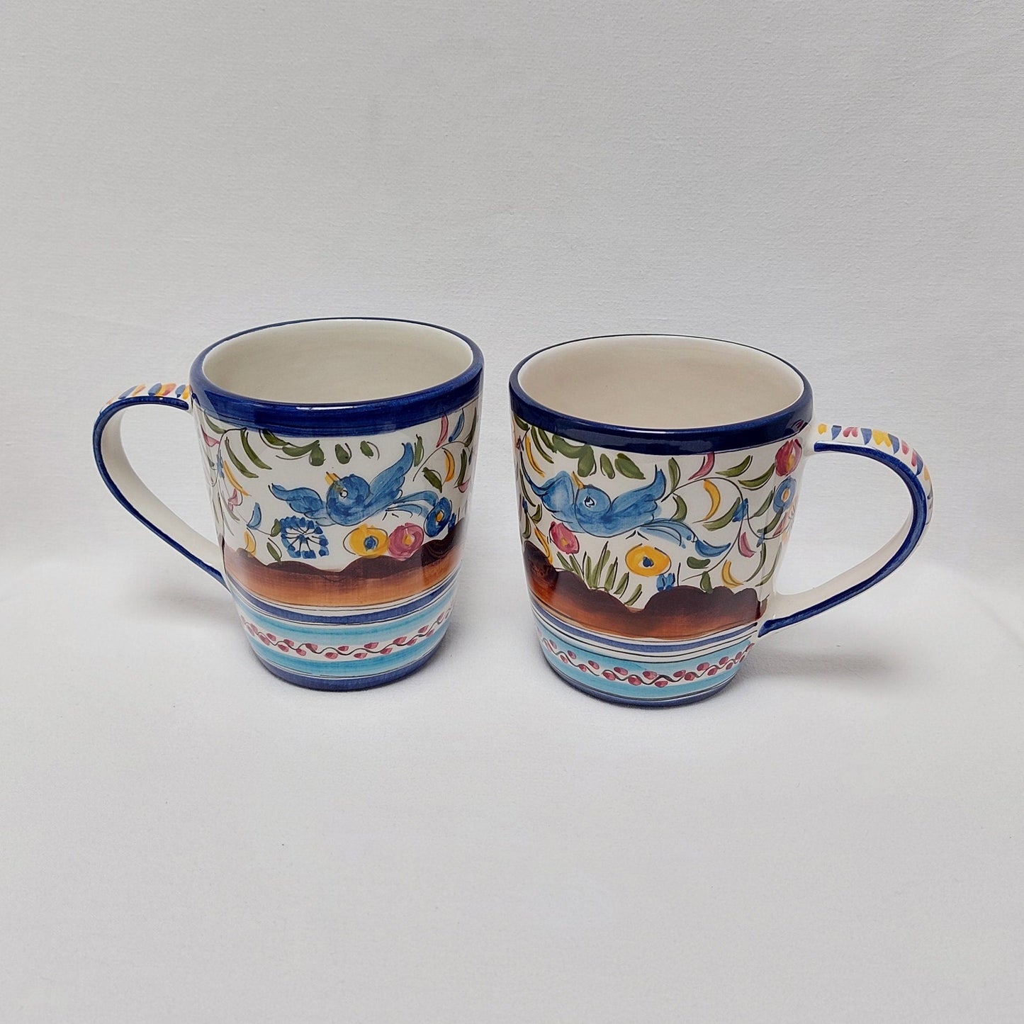 Set for 2 Ceramic Mugs Hand Painted, Portuguese Ceramic mugs for teas, Mugs for hot drinks, Hand-painted Portuguese ceramic Mugs.