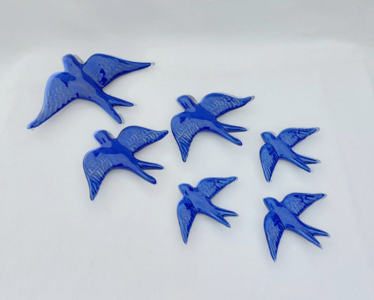 Cobalt Blue Ceramic Swallow Wall Decor, Portuguese Art, Set of 6