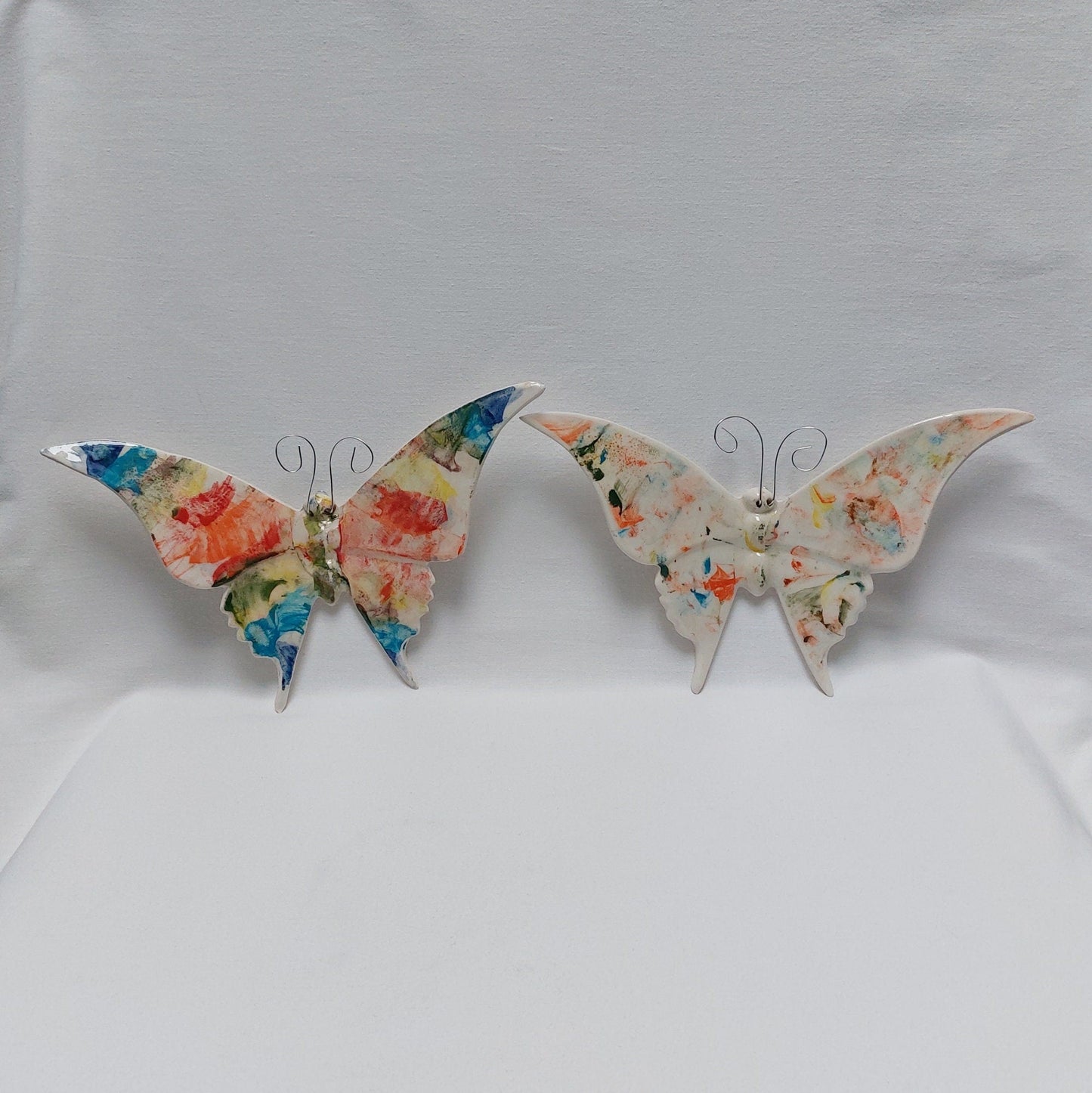 SET x2 Hand painted Ceramic Butterfly | Decorative Butterfly | Hand painted ceramic butterfly| Butterfly wall decoration