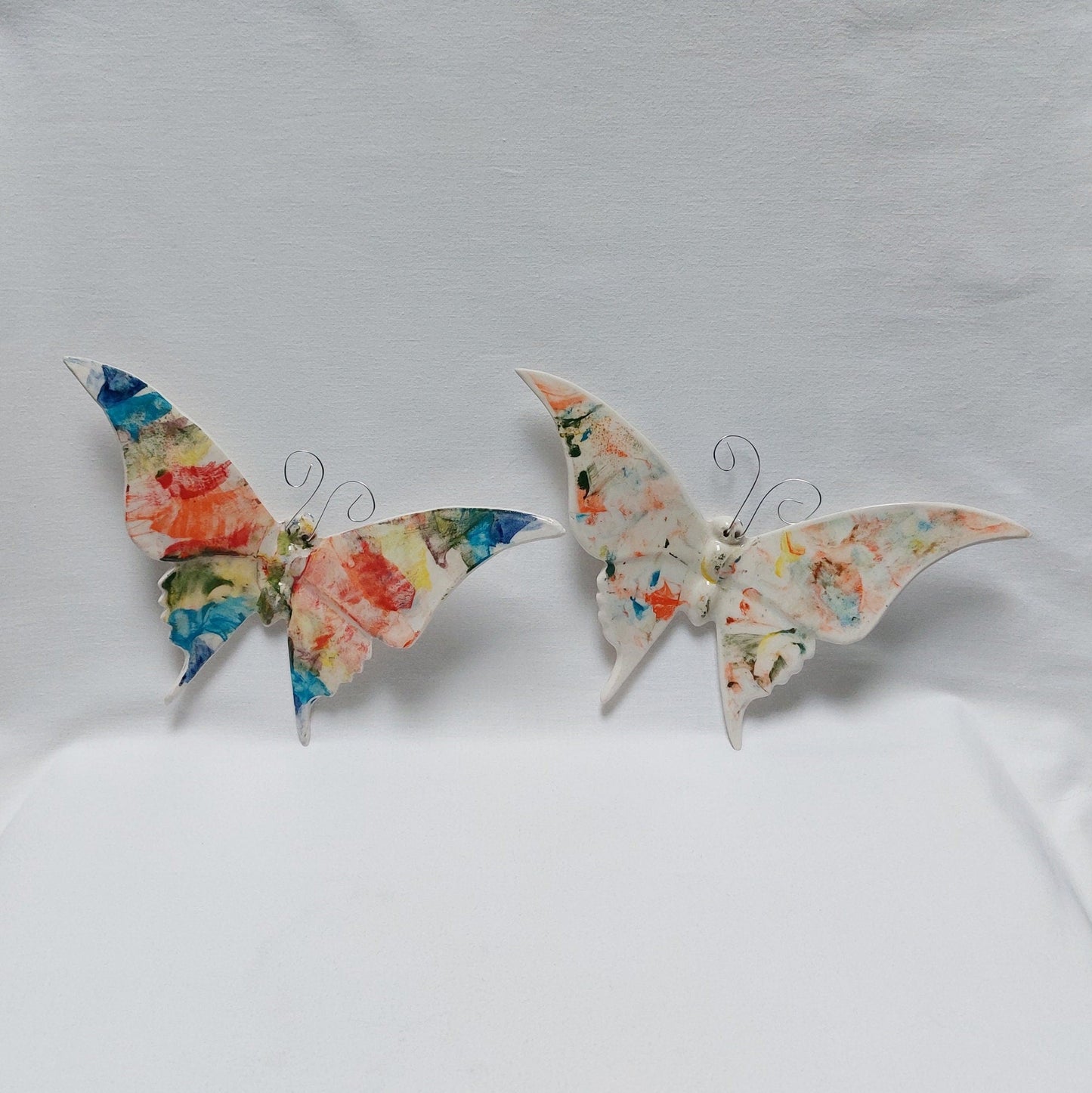 SET x2 Hand painted Ceramic Butterfly | Decorative Butterfly | Hand painted ceramic butterfly| Butterfly wall decoration