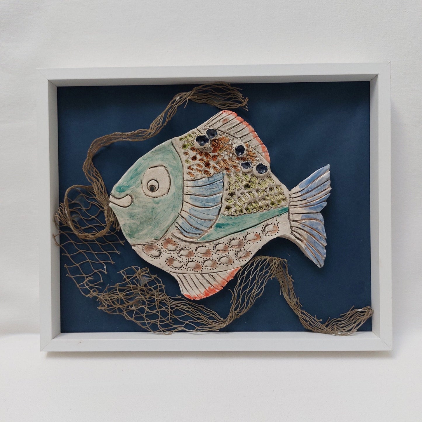 Handmade Ceramic Fish Wall Art, Framed Sea Sculpture
