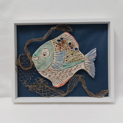 Handmade Ceramic Fish Wall Art, Framed Sea Sculpture