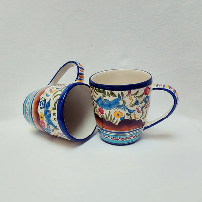 Set for 2 Ceramic Mugs Hand Painted, Portuguese Ceramic mugs for teas, Mugs for hot drinks, Hand-painted Portuguese ceramic Mugs.