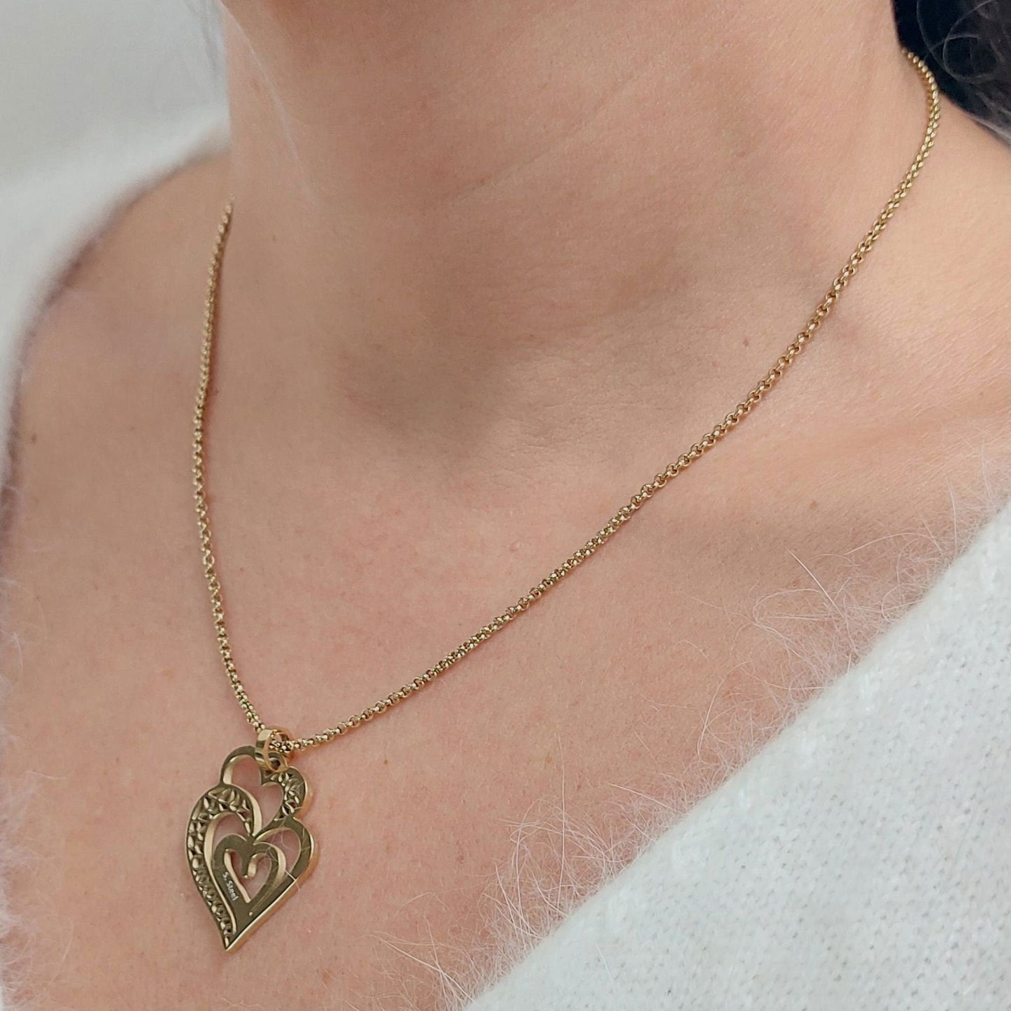 Portuguese filigree gold plated steel necklace| Stainless steel heart necklace| Mother's Day gift| Valentine's Day gifts| Gifts for her