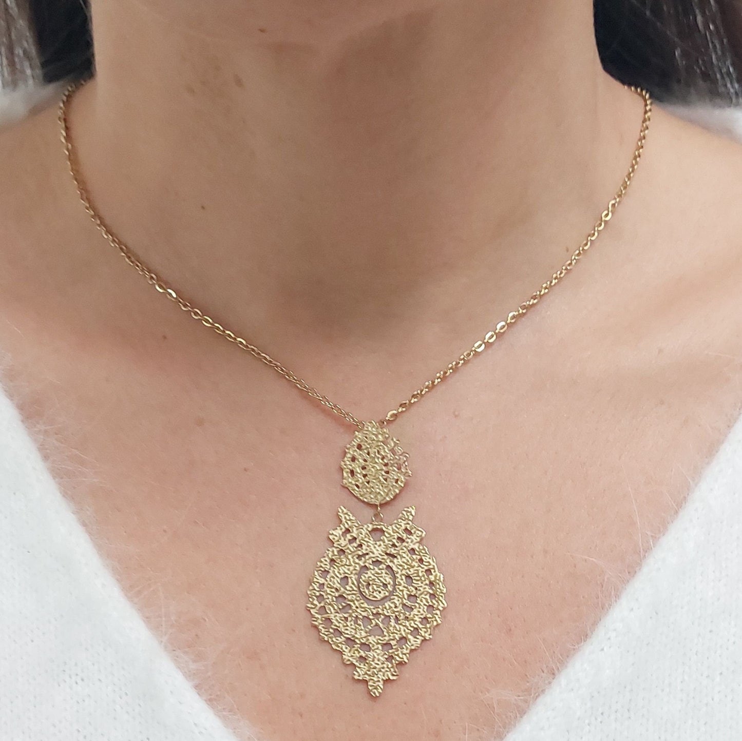 Portuguese filigree gold plated steel necklace| Stainless steel heart necklace| Mother's Day gift| Valentine's Day gifts| Gifts for her