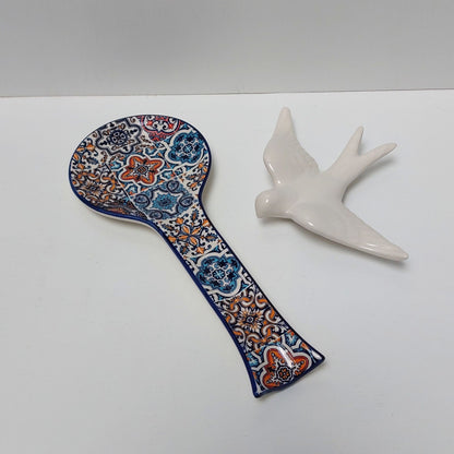 Ceramic Tile Spoon Rest|Portuguese Gifts| Traditional portuguese ceramic souvenirs| Hand painted Swallow| Traditional ceramic for kitchen|