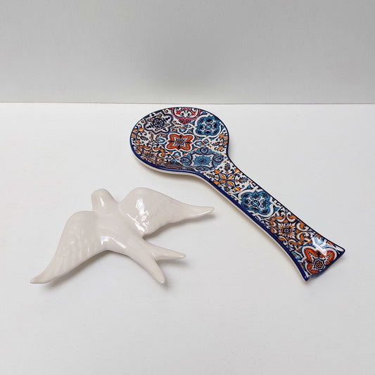 Ceramic Tile Spoon Rest|Portuguese Gifts| Traditional portuguese ceramic souvenirs| Hand painted Swallow| Traditional ceramic for kitchen|