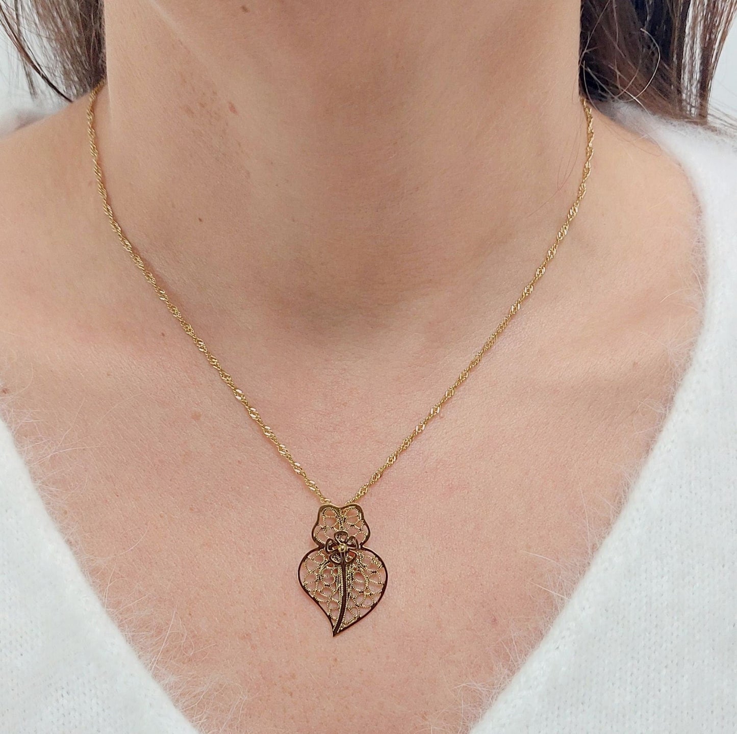 Portuguese filigree gold plated steel necklace| Stainless steel heart necklace| Mother's Day gift| Valentine's Day gifts| Gifts for her