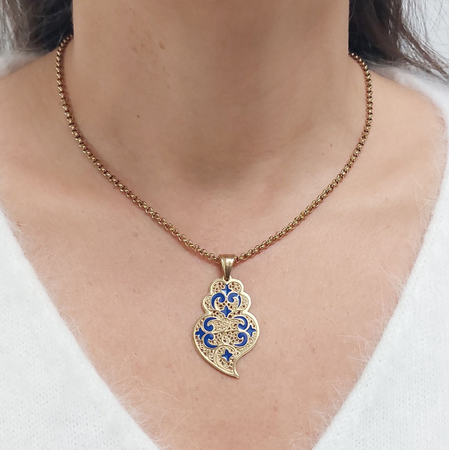 Gold Plated Filigree Heart Necklace, Portuguese Viana Design