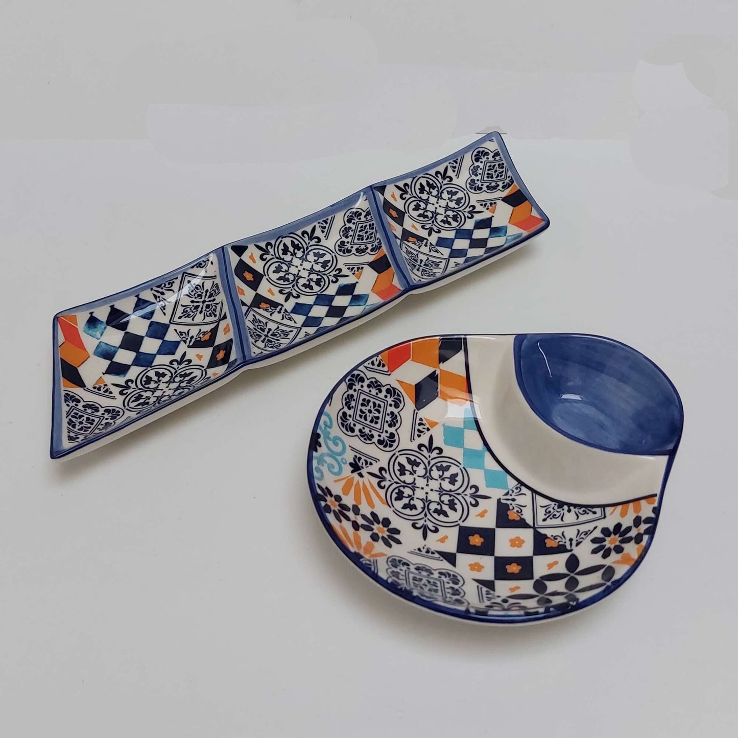 Set x2 Portuguese Ceramic Tiles appetizer tray, Ceramic of Portuguese Tiles. Hand Painted Tray, Ceramic snack board, Portuguese Gift