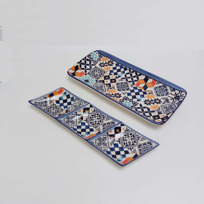 Portuguese ceramic tiles appetizer tray x2, Ceramic of Portuguese Tiles. Hand painted Snack Tray, Ceramic kitchen snack board,