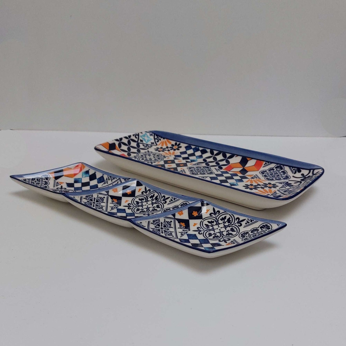 Portuguese ceramic tiles appetizer tray x2, Ceramic of Portuguese Tiles. Hand painted Snack Tray, Ceramic kitchen snack board,