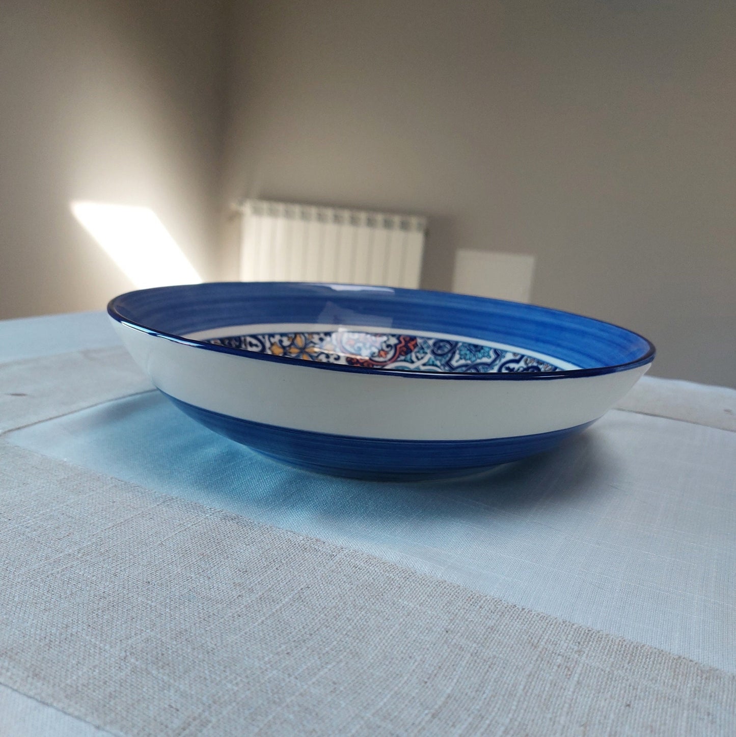 Hand Painted Ceramic Salad Bowl, Portuguese Tile Design