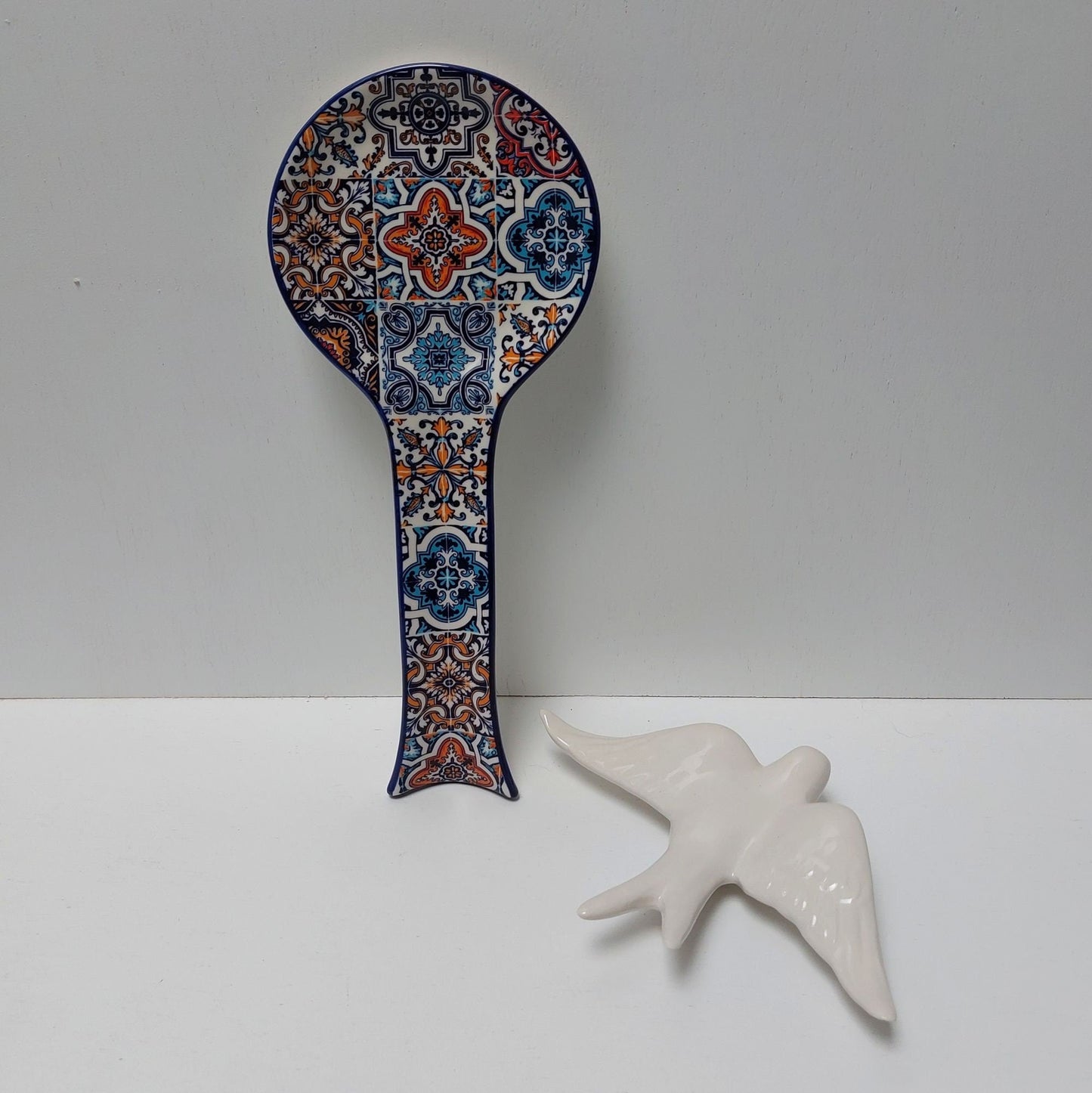 Ceramic Tile Spoon Rest|Portuguese Gifts| Traditional portuguese ceramic souvenirs| Hand painted Swallow| Traditional ceramic for kitchen|