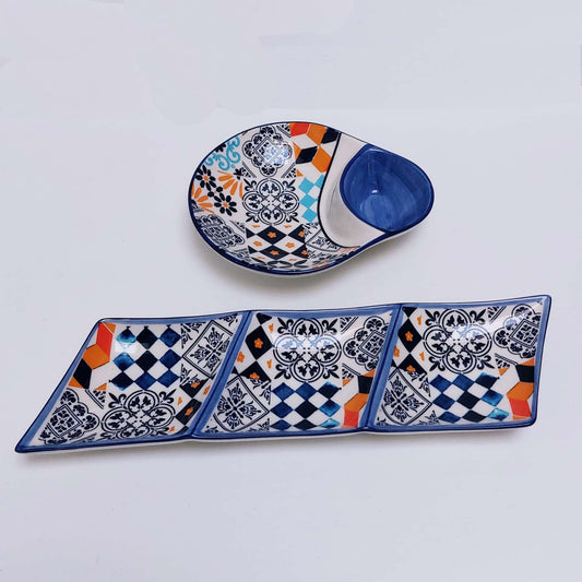 Set x2 Portuguese Ceramic Tiles appetizer tray, Ceramic of Portuguese Tiles. Hand Painted Tray, Ceramic snack board, Portuguese Gift