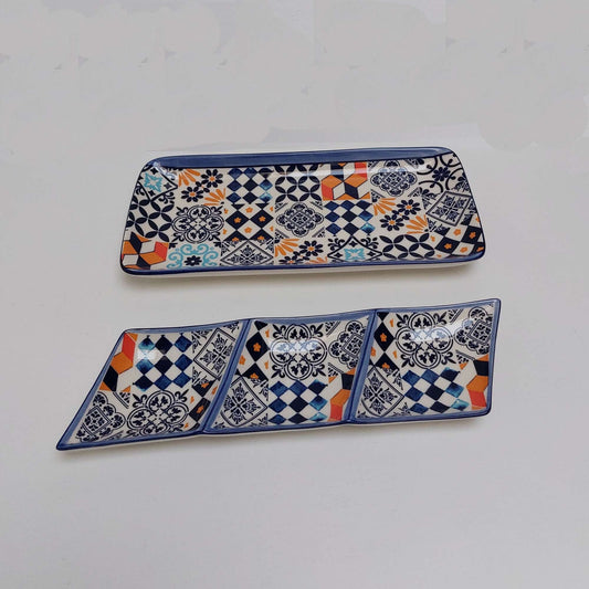 Portuguese ceramic tiles appetizer tray x2, Ceramic of Portuguese Tiles. Hand painted Snack Tray, Ceramic kitchen snack board,