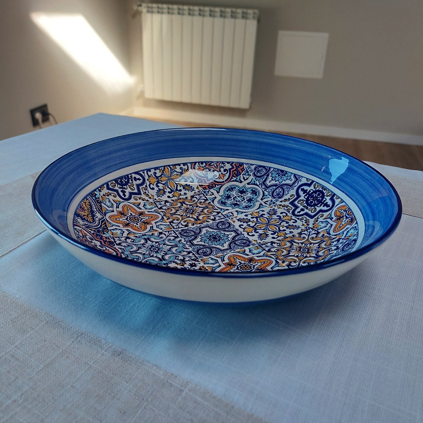 Hand Painted Ceramic Salad Bowl, Portuguese Tile Design