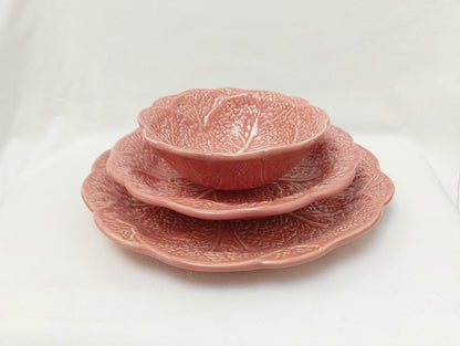 Set x6 Ceramic Plates, Ceramic Cabbage leaf design, Handmade Porttery, Old Rose Ceramic plate set for 6, Wedding Gift