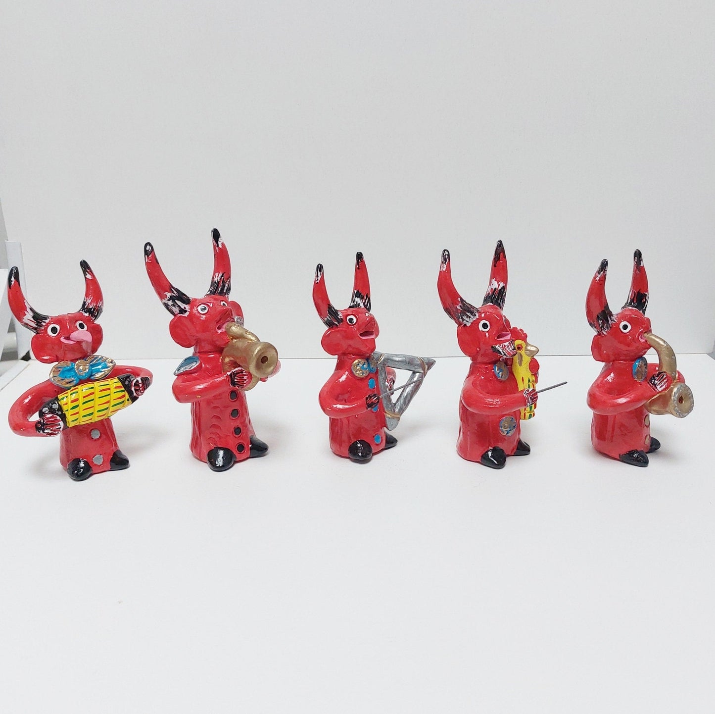 Traditional Portuguese Devil Figurines x 5, Original Gift, Figurado de Barcelos, Decorative Clay Devils music group, Portuguese Pottery,