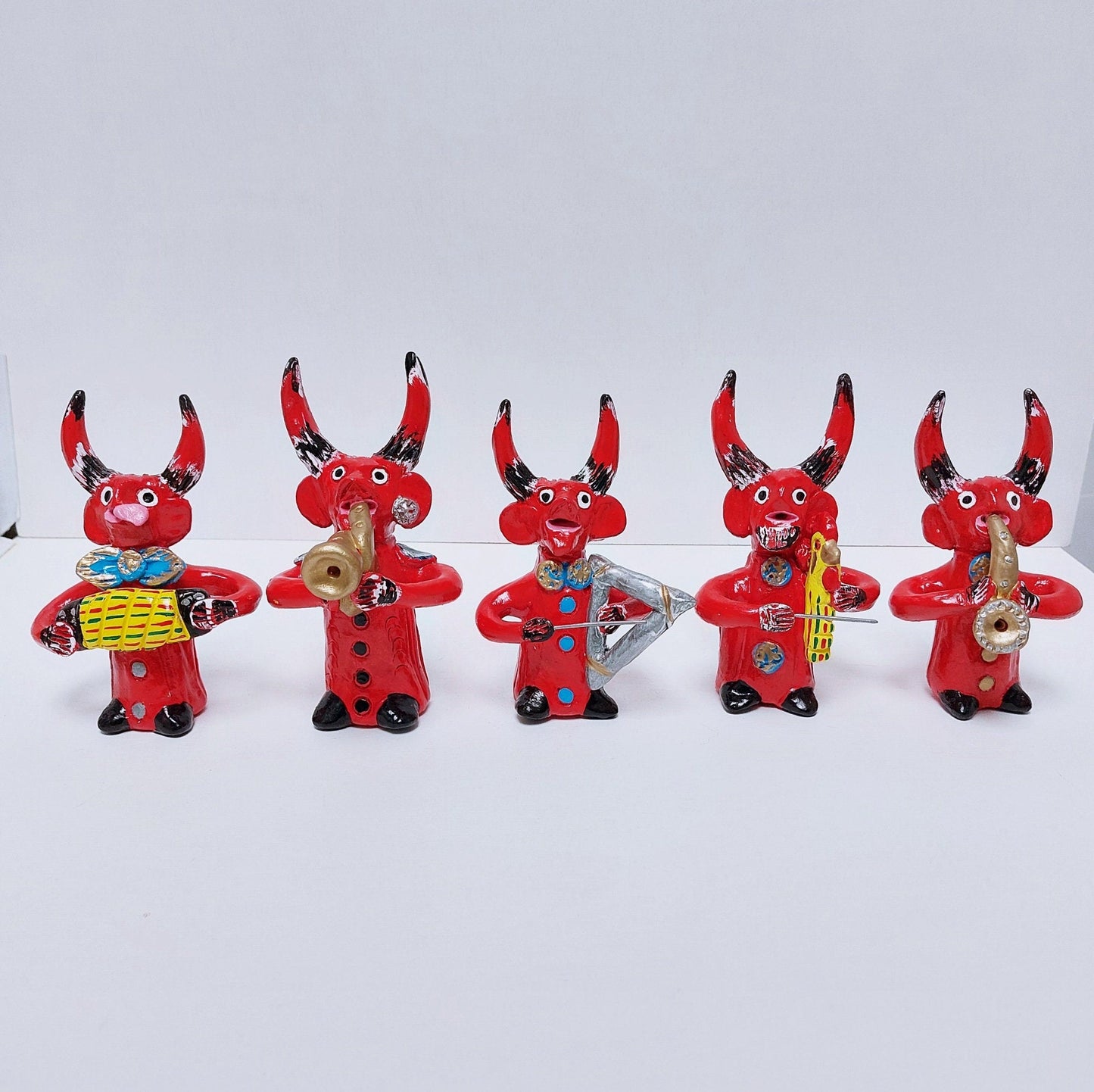 Traditional Portuguese Devil Figurines x 5, Original Gift, Figurado de Barcelos, Decorative Clay Devils music group, Portuguese Pottery,