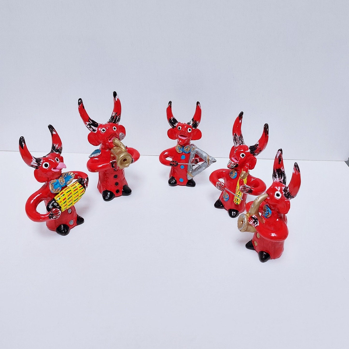 Traditional Portuguese Devil Figurines x 5, Original Gift, Figurado de Barcelos, Decorative Clay Devils music group, Portuguese Pottery,