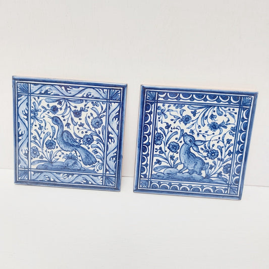 Small Hand painted portuguese tile x2, Decorative Tile, Portuguese Ceramic Tile, Portuguese Tile, Portuguese Traditional Tile