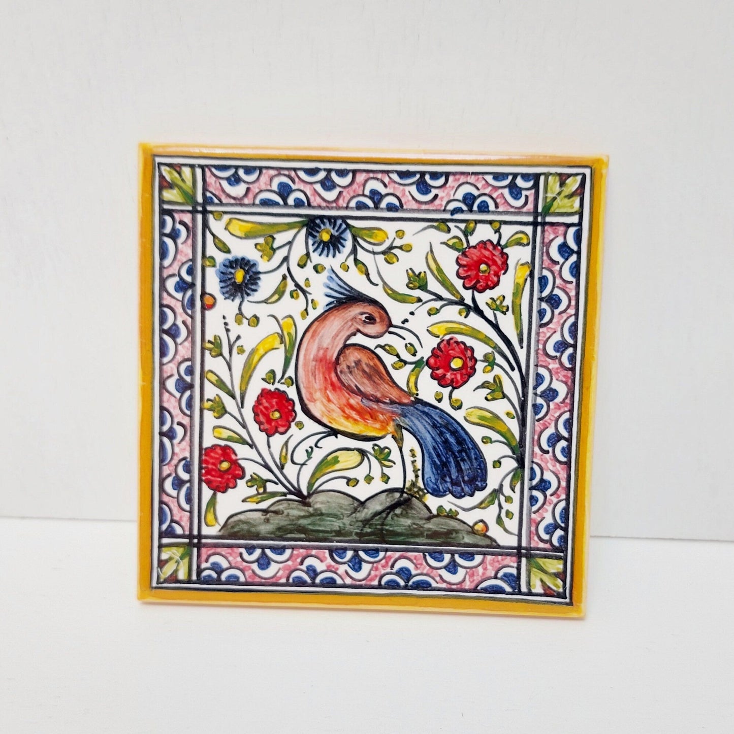 Small Hand painted portuguese tile x4, Decorative Tile, Portuguese Ceramic Tile, Portuguese Tile, Portuguese Traditional Tile